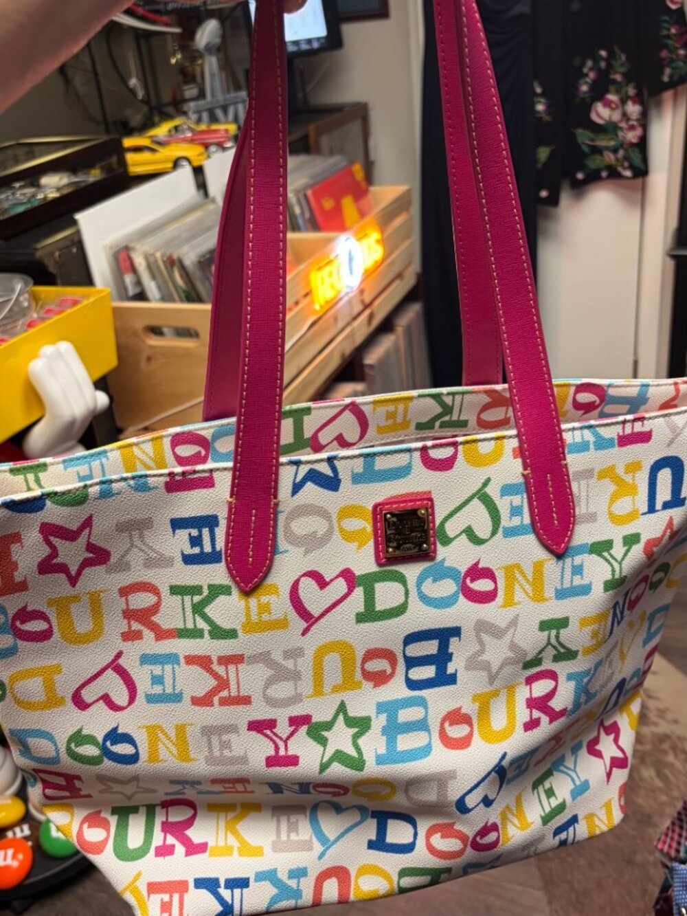 Dooney & Bourke Multicolor Doodle Tote Bag White Hot Pink Hearts Stars